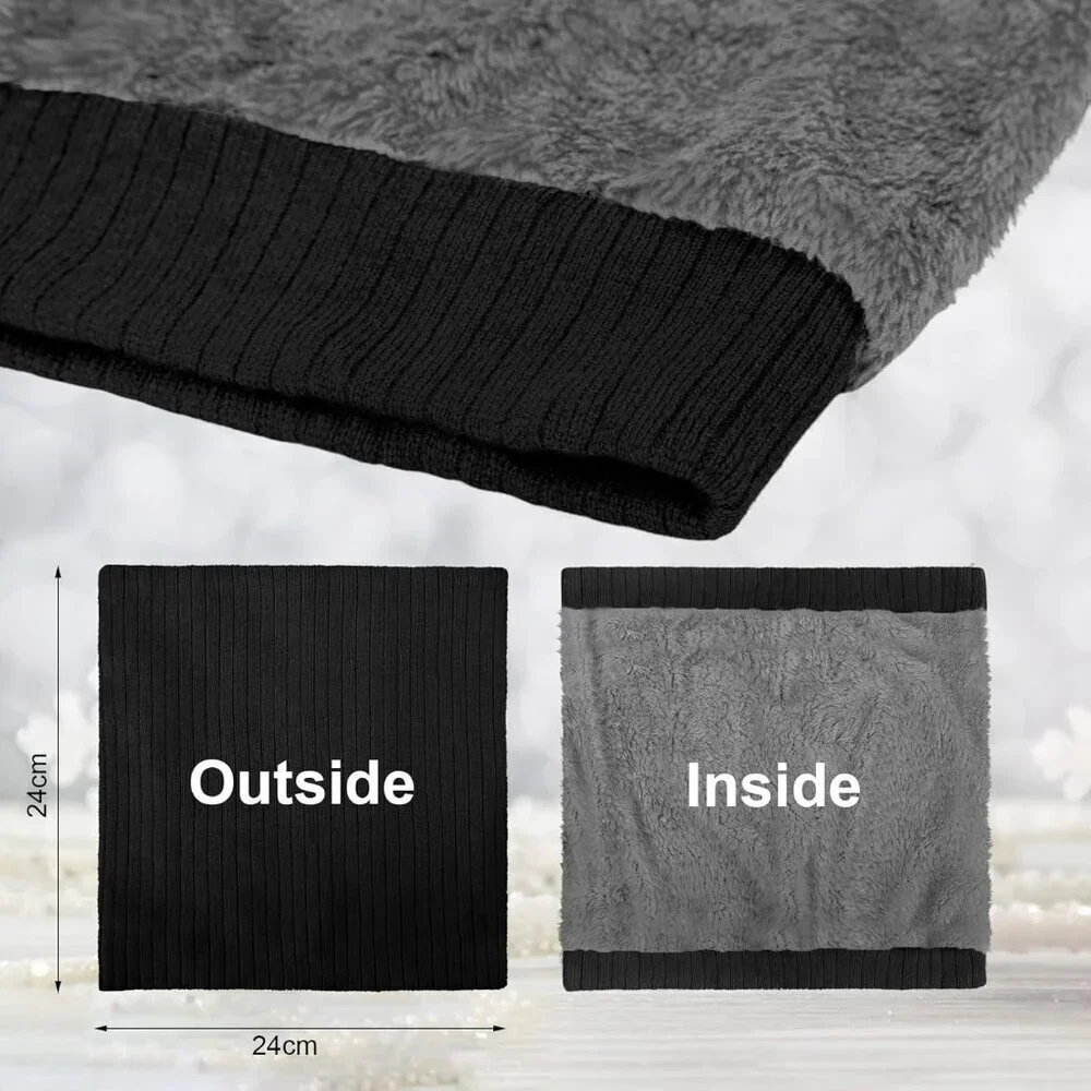Women's (black+ White)Scarf Winter Double-Layer Neck Warmer Knit Fleece 2Pack